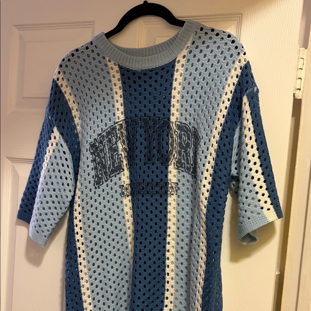 Blue and White Knit Top